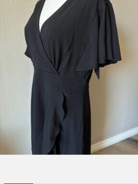 Elegant Black High-Low Wrap Dress with Flutter Sleeves